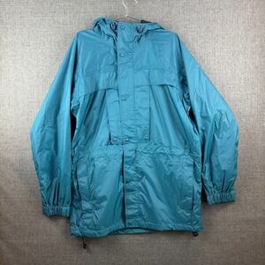 REI Jacket Mens Large Blue Hooded Rain Parka Elements Waterproof Windbreaker